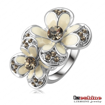 White Enamel Flower Ring Platinum Plated Oil Drip Ring (Ri-HQ0055)